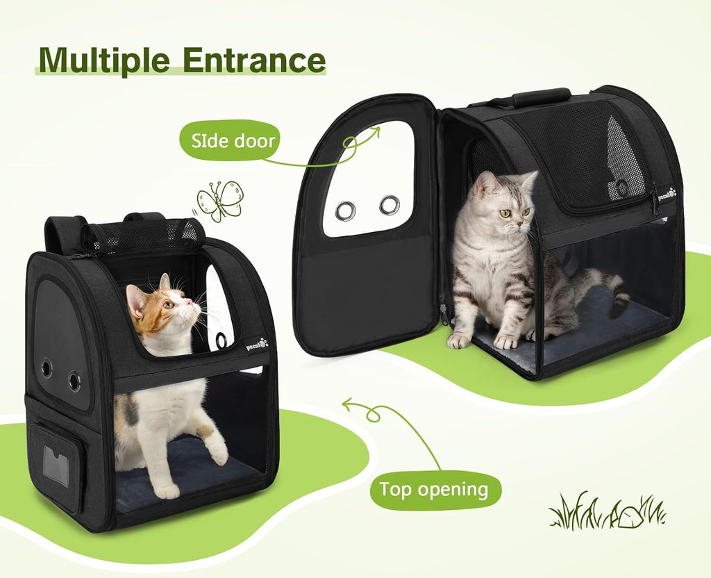 pecute Haustier Rucksack mit Netzfenster, Tragbare und Faltbare Katzentasche, Atmungsaktive und Leichte Hundetasche, Wasserdichtes Oxford-Tuch mit Viel Platz, Multifunktionales Rutschfestes Grau XL