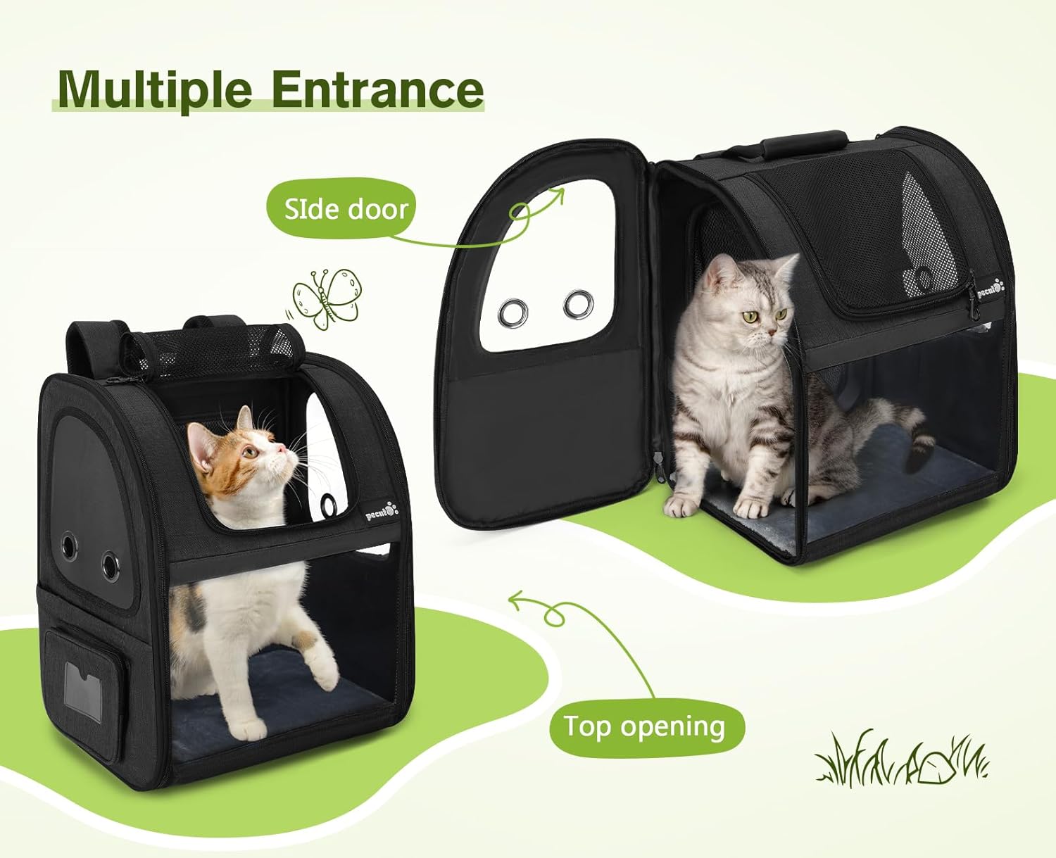 pecute Hunderucksack Erweiterbar, Faltbar Katzenrucksack Katzen mit Anti-offener Reiverschluss, Rucksack Hund mit Netz Fenster Grau XL, für Hunde Katzen Haustiere (40 * 33 * 49cm)