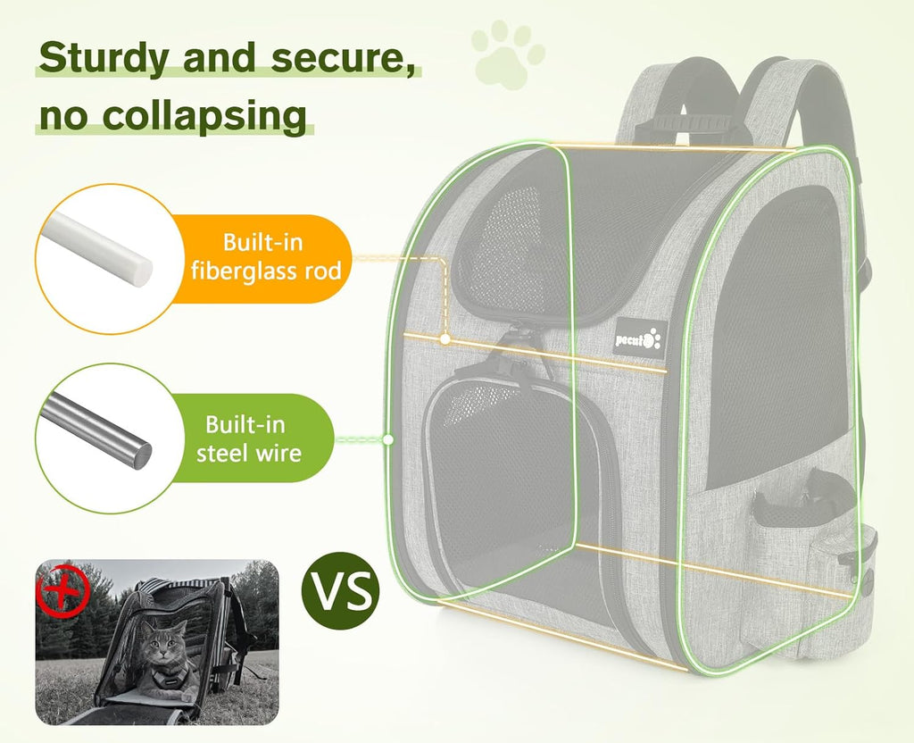 pecute Haustier Rucksack mit Netzfenster, Tragbare und Faltbare Katzentasche, Atmungsaktive und Leichte Hundetasche, Wasserdichtes Oxford-Tuch mit Viel Platz, Multifunktionales Rutschfestes Grau XL