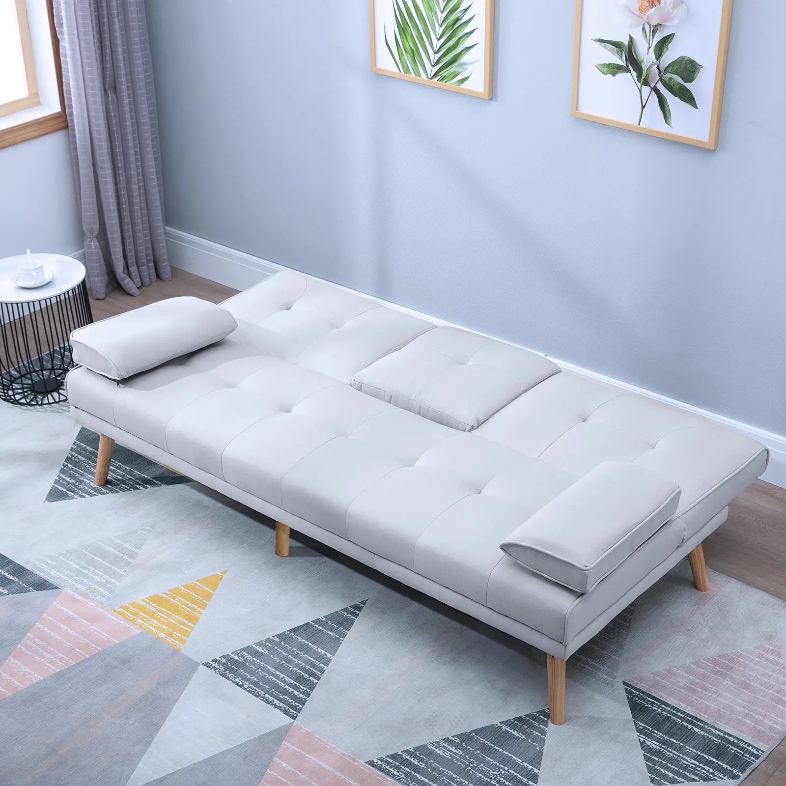 HOMCOM Schlafsofa 3-Sitzer mit verstellbarer Rückenlehne & Tisch hellgrau