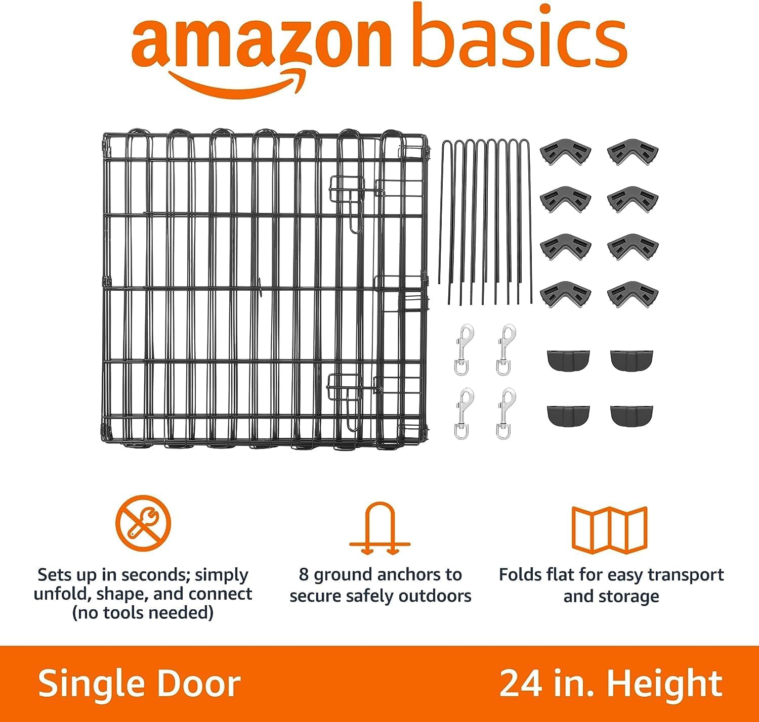 Amazon Basics - Achteckig, Laufgehege für Hunde und andere Haustiere, faltbar, Metall, mit Tür,122 cm, Schwarz