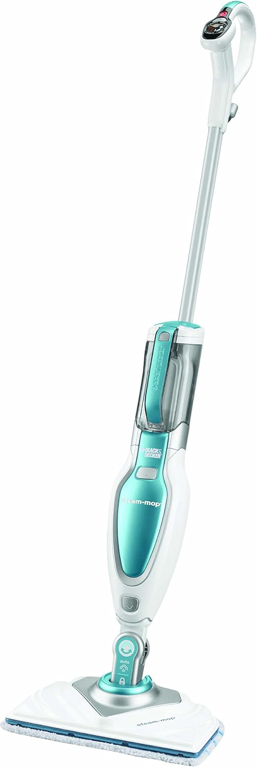Black+Decker Pulitore a vapore Steam Mop Deluxe FSM1630 / Mop a vapore verticale per pavimenti duri sigillati/Pulizia dei pavimenti con panno in microfibra lavabile / Piede rimovibile ruotabile a 180° / 1600W
