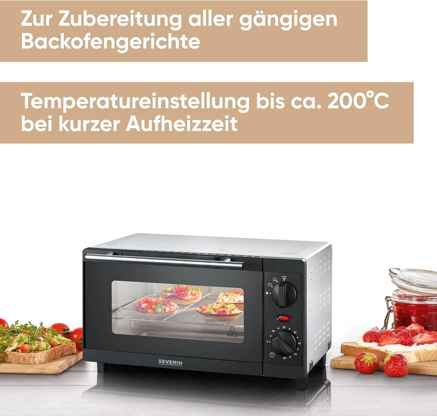 SEVERIN TO 2052 Forno tostapane (800 W, incl. griglia e teglia da forno, 9 L) argento/nero e 2287-000 Tostapane automatico, incl. supporto per panini, 2 fessure, 700 W, AT 2287, nero