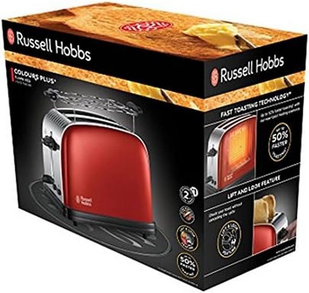 Russell Hobbs Set Colazione Colours+ Rosso: Macchina da caffè [Timer digitale, Doccetta per estrazione e aroma ottimali] 24031-56 + Bollitore [1,7l, 2400W] 20412-70 + Tostapane [per 2 fette] 26554-56
