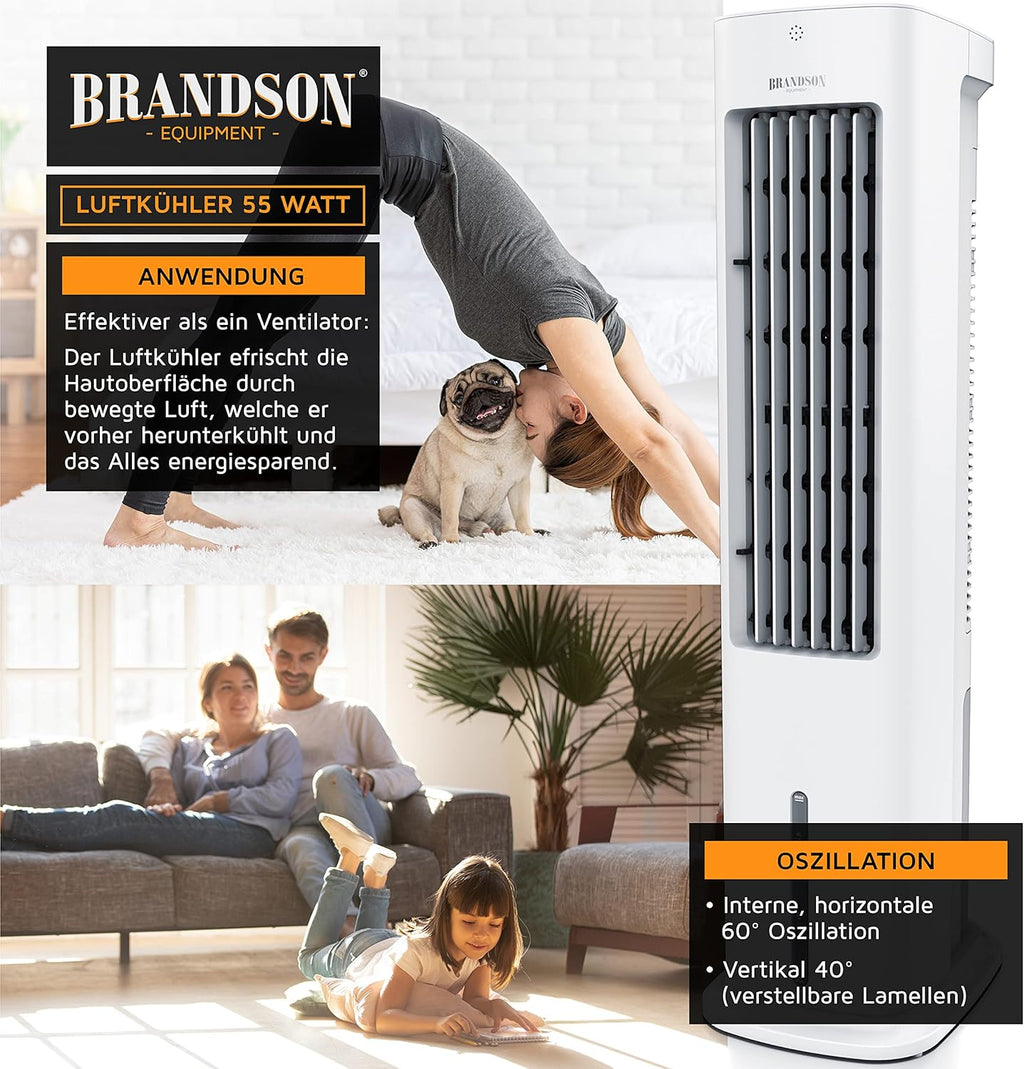 Brandson - Raffrescatore evaporativo 5 in 1 - Refrigeratore evaporativo, umidificatore, ventilatore e purificatore d'aria, condizionatore d'aria portatile senza tubo di scarico - Vincitore del premio 2025 - Silenzioso - Serbatoio dell'acqua da 5 litri