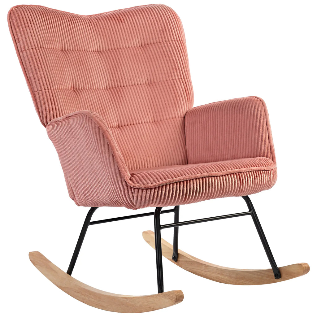 HOMCOM Schaukelstuhl Kord Rosa mit Schaukelfunktion & Komfortpolster