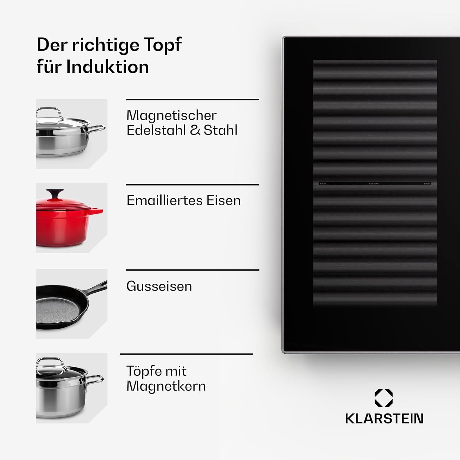 Klarstein Piano Cottura a Induzione, Piano Cottura in Vetroceramica, con 4 Piastre, Incasso con Display Touch, Display Digitale e Funzione Timer, Riscaldamento Veloce, 7000 Watt