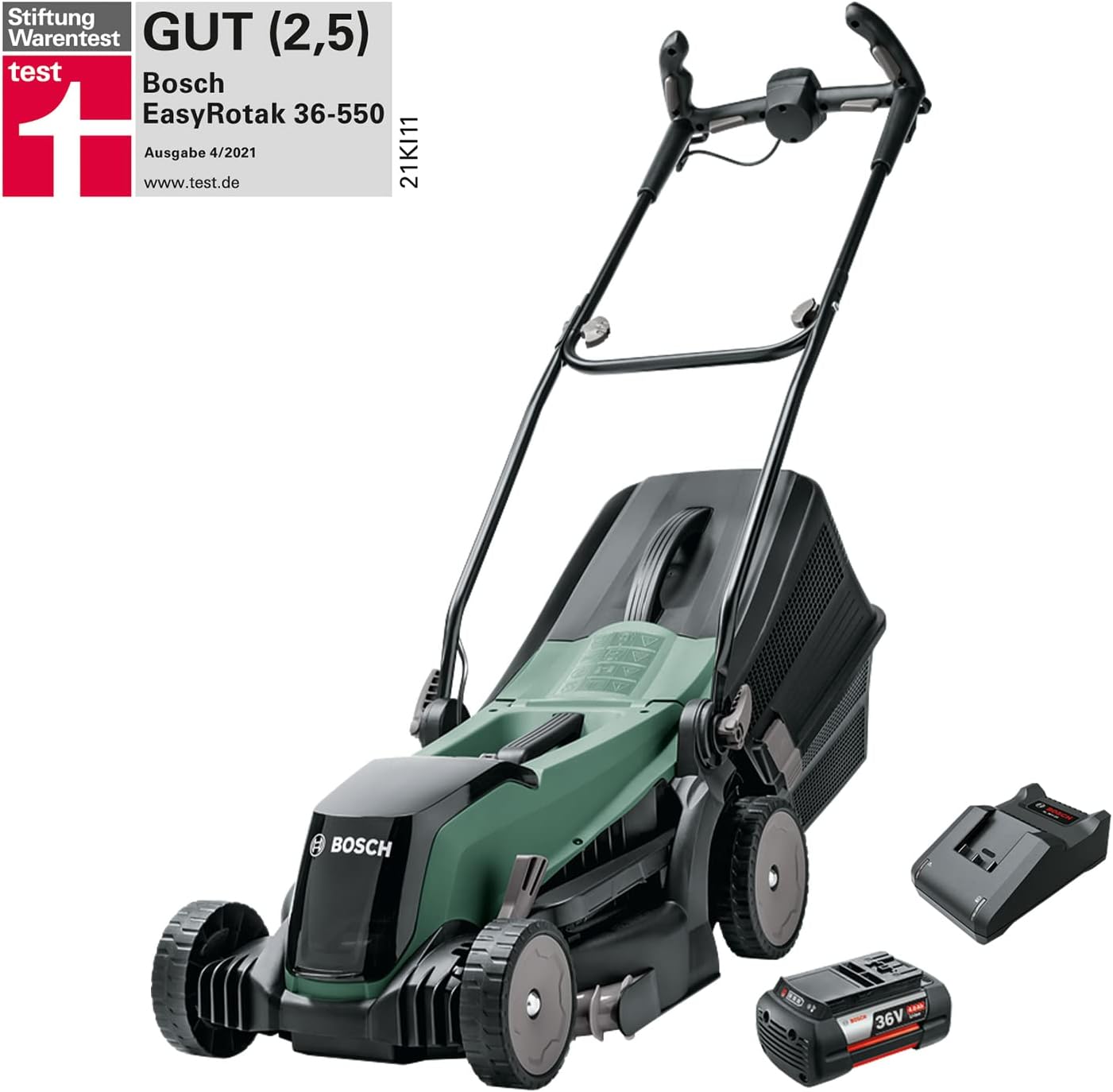 Bosch Home and Garden 06008B9B01 Bosch Tosaerba EasyRotak 36-550 (senza batteria, 36 Volt, larghezza di taglio: 38 cm, superfici prato fino a 550 m², in scatola di cartone)