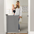 Momcozy Barriera di Sicurezza Retrattile per Bambini (Aggiornata), 0-140 cm, Altezza 83 cm, Cancello di Sicurezza Avvolgibile, Azionabile con Una Sola Mano, Adatta per Scale/Porte/Interno ed Esterno, Grigio