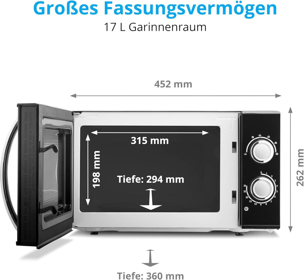 MEDION Mikrowelle, ca. 700 Watt Leistung, ca. 17 Liter Kapazitt, 6 Stufen, Auftaufunktion, MD 15644, schwarz/silber