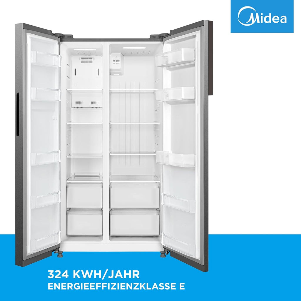Midea KS-DDX 6.32 WT Frigorifero Side-by-Side con Congelatore/Altezza 178,8 cm/254 kWh/anno/No Frost/Compressore Dual Inverter/con Distributore di Acqua e Ghiaccio 3-in-1 e Serbatoio d'Acqua, Inox Scuro