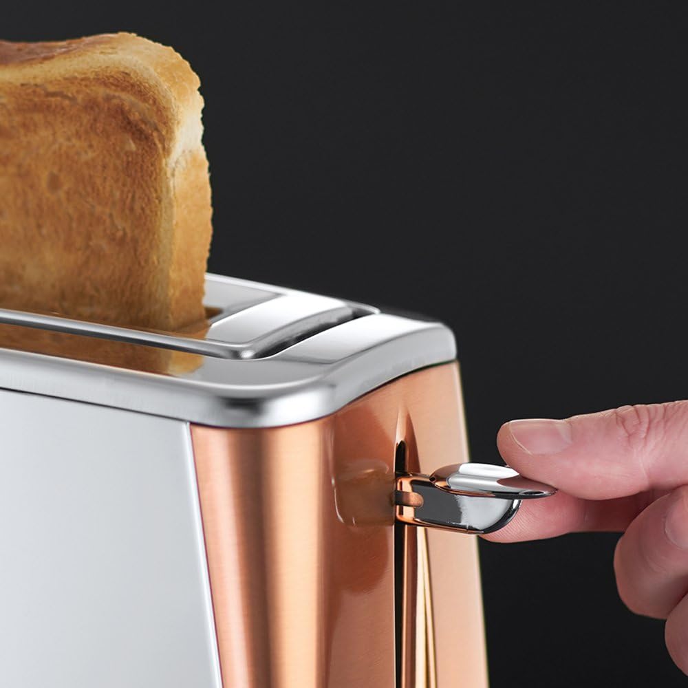 Russell Hobbs Tostapane [per 2 fette] Luna Acciaio Inossidabile Rame (fessure extra large, include supporto per panini, 6 livelli di doratura + funzione scongelamento e riscaldamento, 1550W) 24290-56