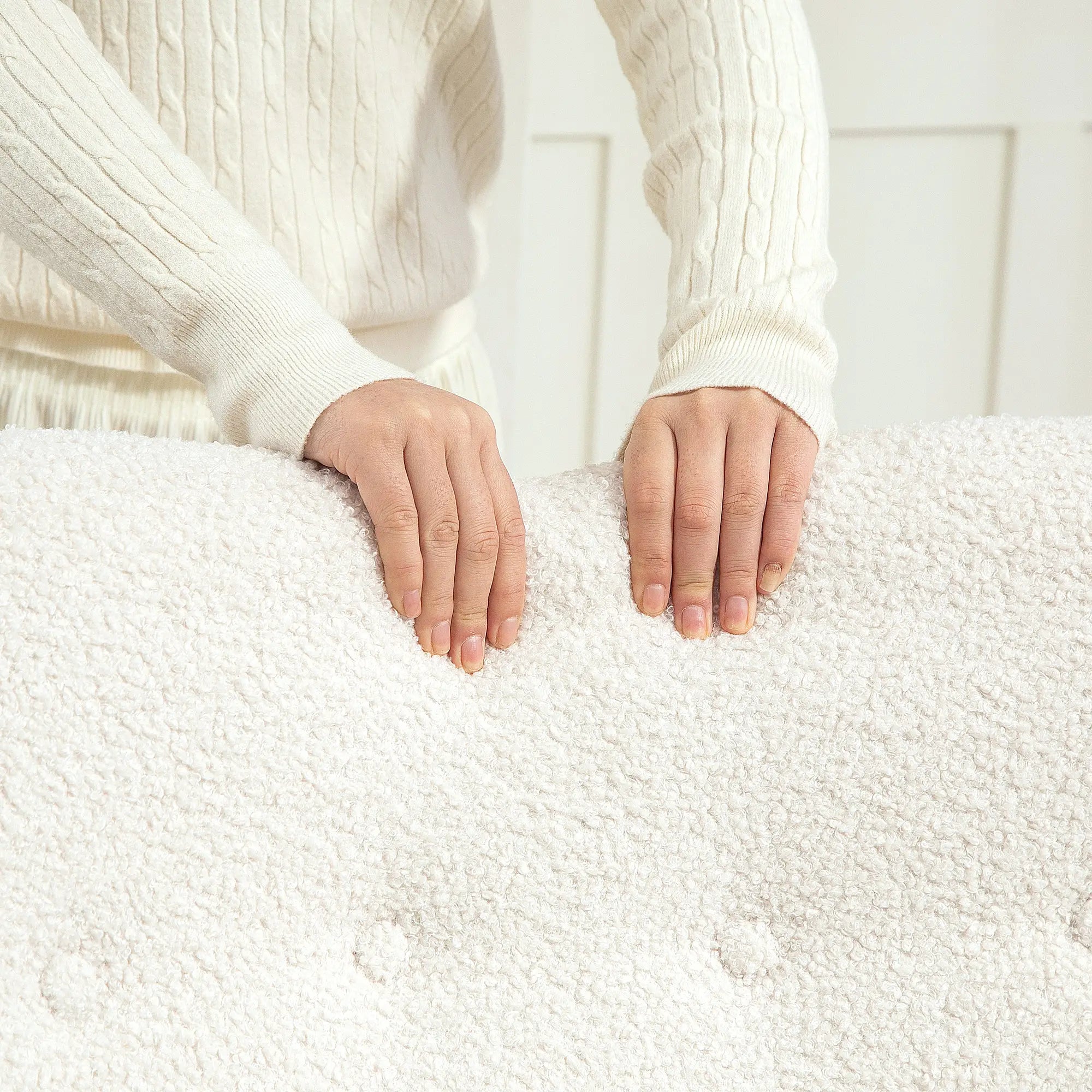 HOMCOM Sedia a Dondolo da Soggiorno con Dondolio Lieve, Tessuto Teddy, Bianco Crema