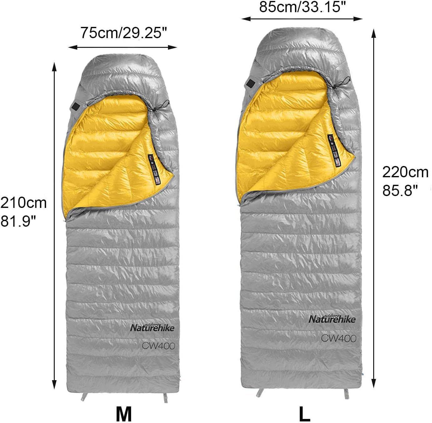 Naturehike CW700/CW400 Sacco a Pelo in Piuma, Ultraleggero, Portatile, Compatto, per Inverno, 4 Stagioni, per Adulti e Bambini, Campeggio, Escursionismo, Viaggi, con Sacco a Compressione