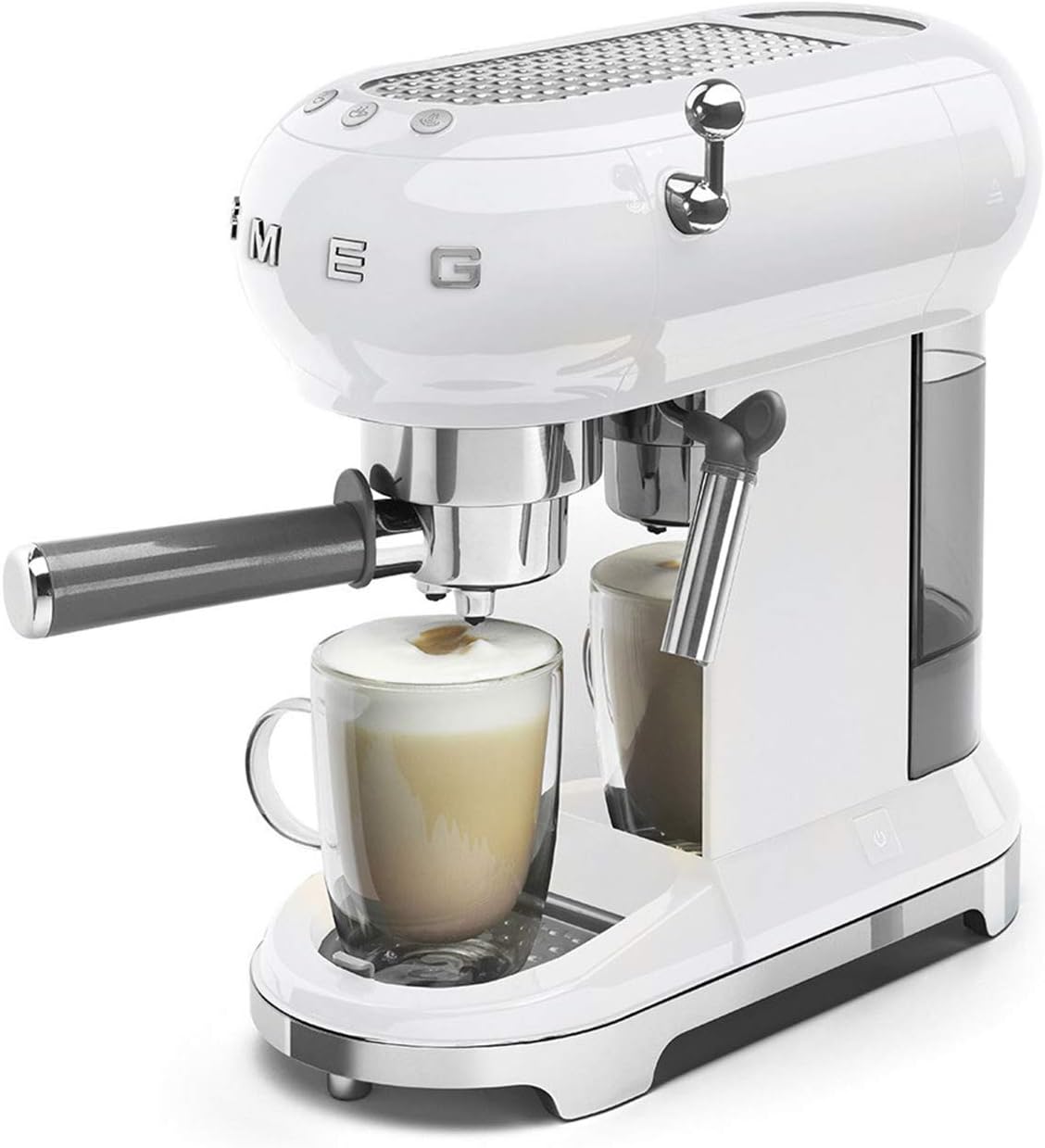 Smeg, ECF01WHEU Macchina da Caffè Espresso Manuale, Sistema Cappuccino, Thermoblock, Alloggiamento Tazze Grandi e Funzione Doppio Caffè, Serbatoio Acqua 1 l, Dimensioni Compatte, 1350W, Bianco