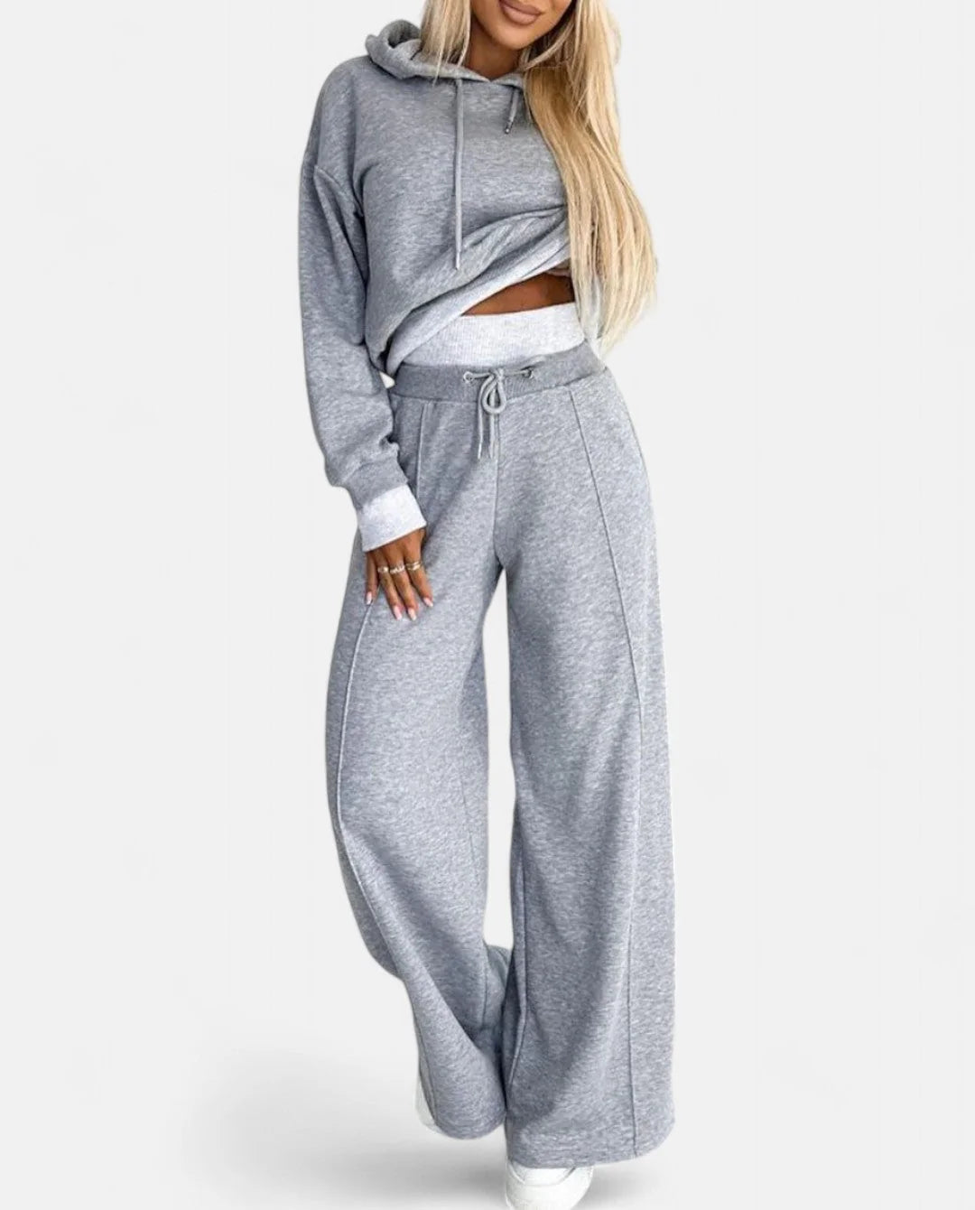 2-teiliges Set aus einem zweifarbigen Kapuzenpulli mit verstellbarem Kordelzug, passend zur Hose mit weitem Bein