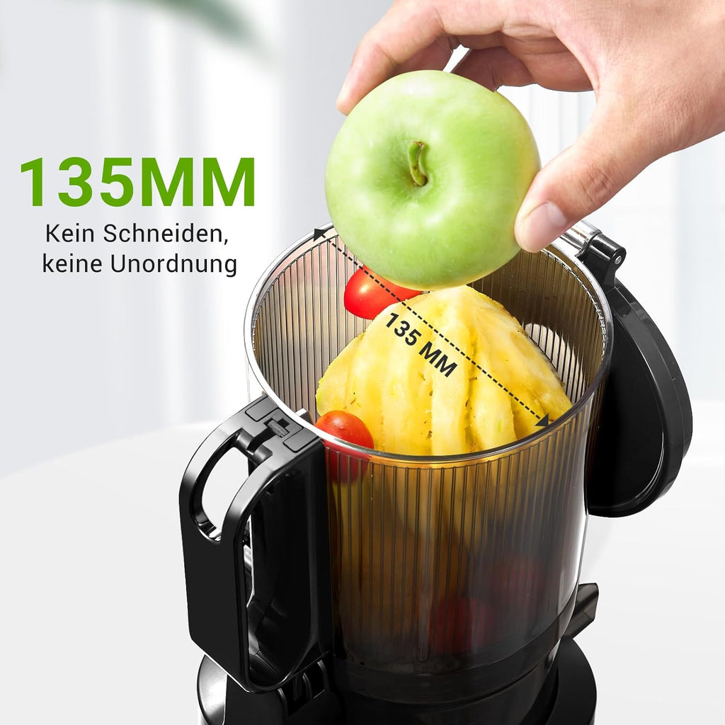 AMZCHEF Estrattore di Succo Automatico Tutto in Uno, Apertura da 135MM e Spremiagrumi da 1,8L per Frutta e Verdura, Estrattore di Succo Lento 250W Vincitore del Test con Triplo Filtro - Nero