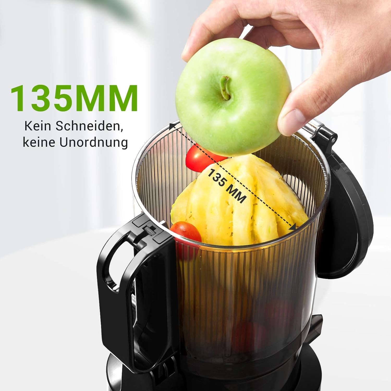 AMZCHEF Estrattore di Succo Automatico Tutto in Uno, Apertura da 135MM e Spremiagrumi da 1,8L per Frutta e Verdura, Estrattore di Succo Lento 250W Vincitore del Test con Triplo Filtro - Nero