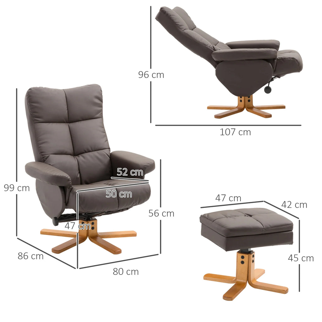 Poltrona Relax HOMCOM con Sgabello Contenitore, Girevole a 360°, Marrone