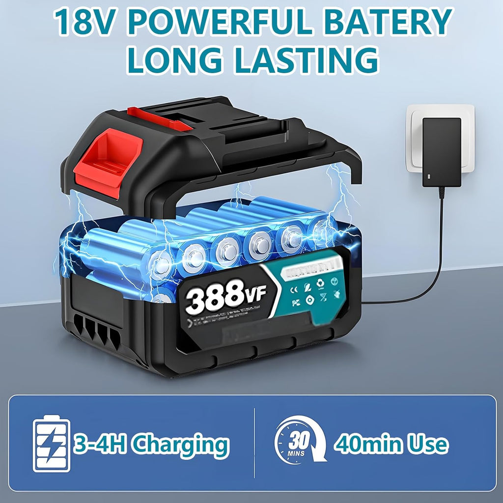 Soffiatore a batteria per Makita 18V, velocità dell'aria 219 km/h, soffiatore a 5 velocità, motore brushless da 28000 giri/min, soffiatore per foglie potente (nero con 2 batterie)