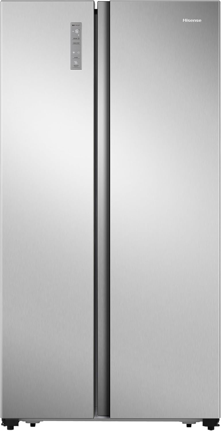 Hisense RS677N4BFD Frigorifero Americano Side by Side / Compressore Inverter / Porta Bottiglie / 2 FreshZone / Vano Verdure / Capacità Frigo 334 L / Capacità Congelatore 185 L / 41 dB / 247 kWh all'anno, Nero