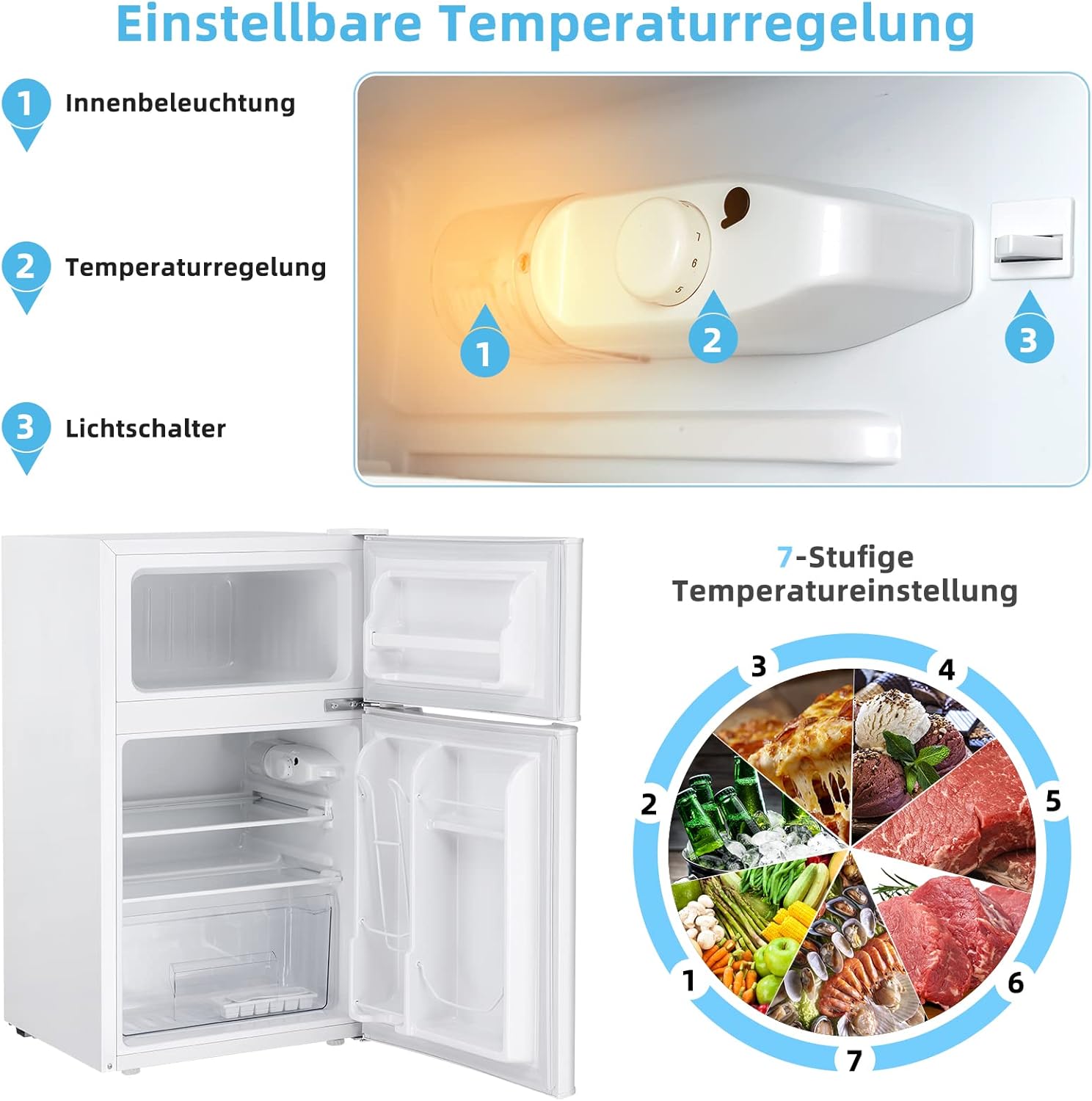 COSTWAY Frigorifero 90L con Congelatore 27L Combinato Frigo-Congelatore Verticale Congelatore Mini Frigo (bianco)