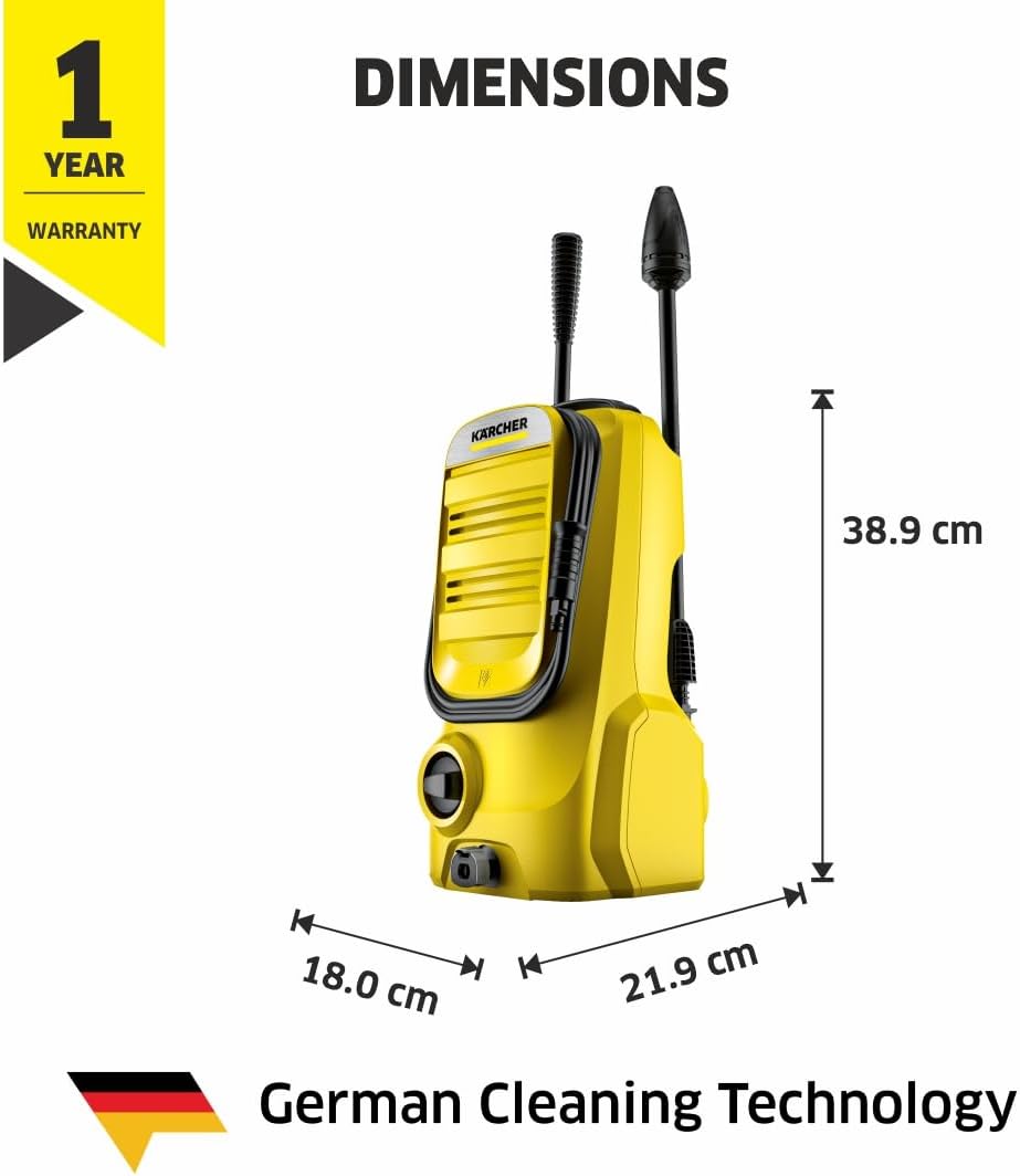 Idropulitrice Kärcher K Mini, leggera e compatta, pressione: max. 110 bar, portata: 360 l/h, superficie: 20 m²/h, peso: 3,93 kg, pistola ad alta pressione, ugello rotante mangia-sporco, lancia, filtro dell'acqua, nero, giallo