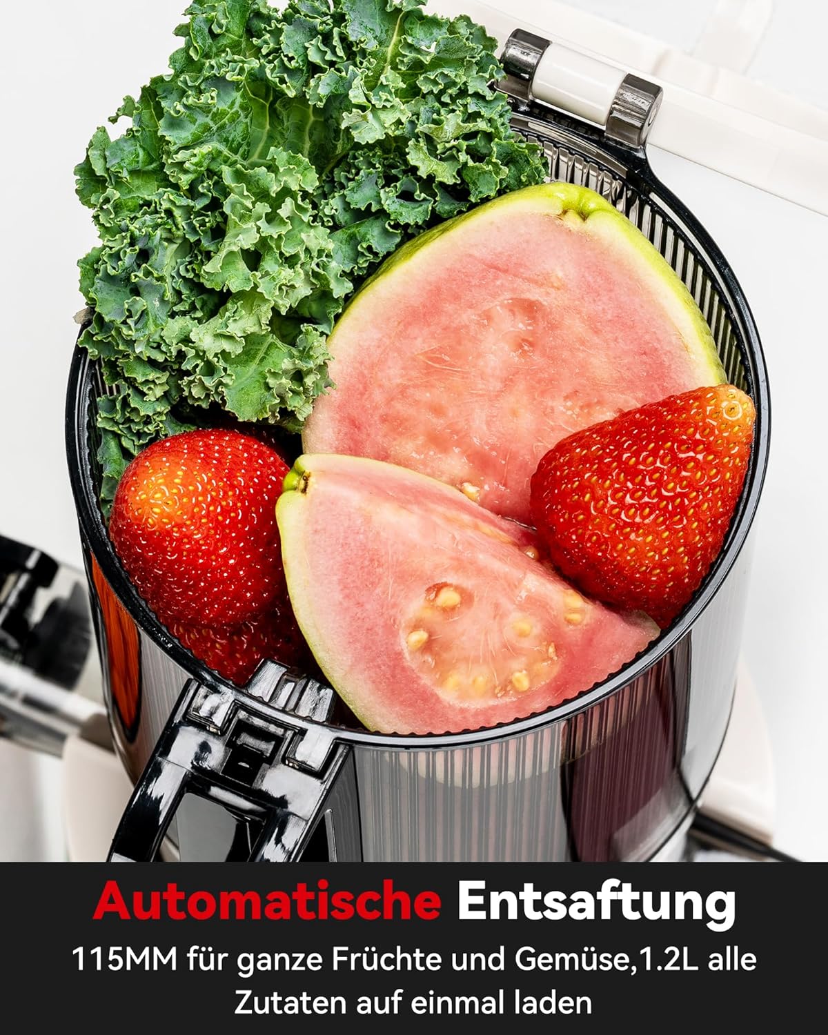 LINKChef Schnellreinigungs Entsafter, NO-Prep Entsafter Gemüse und Obst, Blitzreiniger Saftpresse Slow Juicer Testsieger mit Einfacher Installation, BPA Frei, 115mm, 1.2L, 200w Schwarz