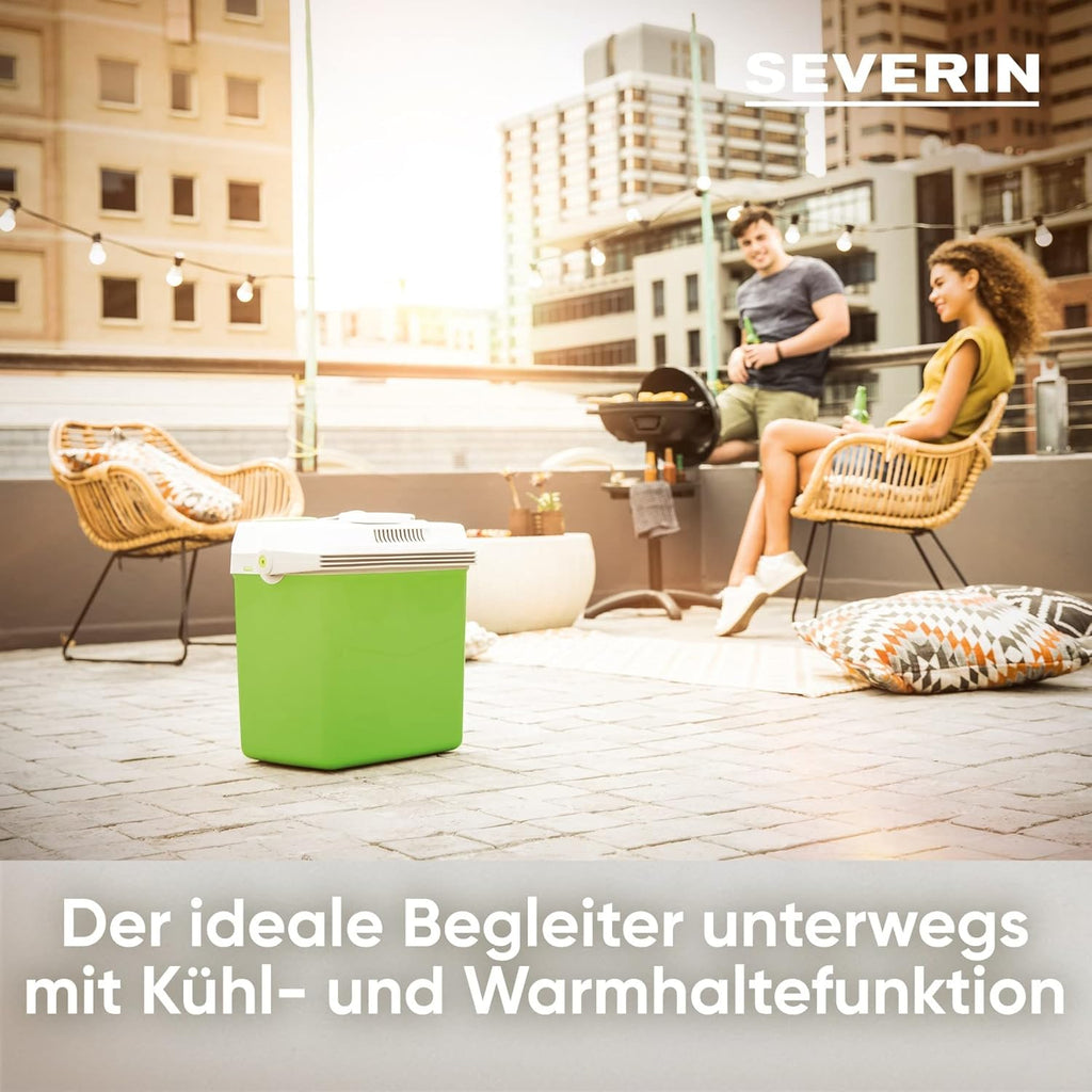 SEVERIN Electric Cool Box with a Cooling and Warming Function, 20 L, Incl. 2 Connections: 220 - 240 V / 12 V DC, KB 2922, Green-Grey, With additional USB connection, 28 l