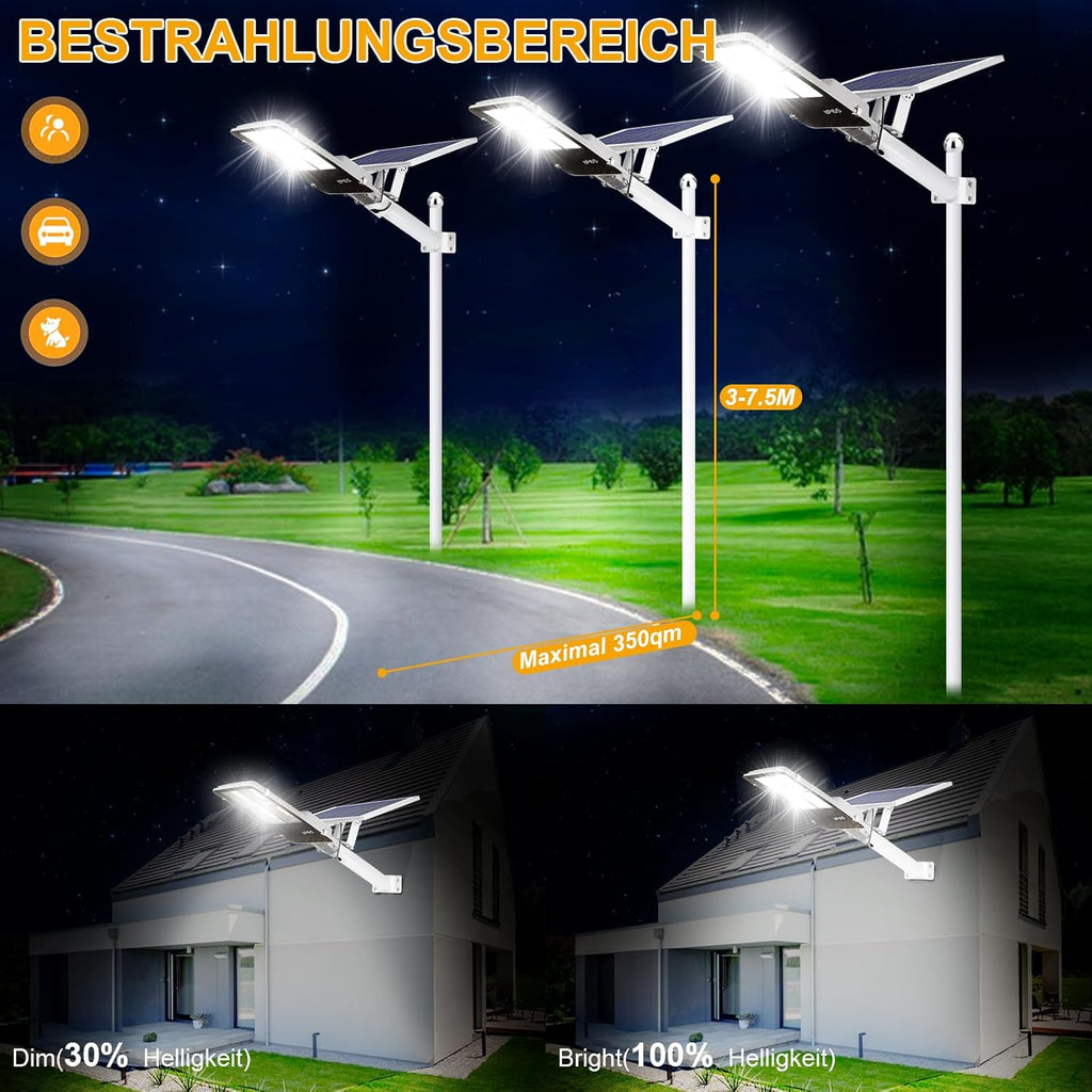 BTTO Solarlampen für Außen mit Fernbedienung,6500K Solar LED Strahler mit 180° Beleuchtungsbereich,IP65 Wasserdichte Dimmbare Solarleuchten Gärten,Wegeleuchten Outdoor für Wand Straße Garage