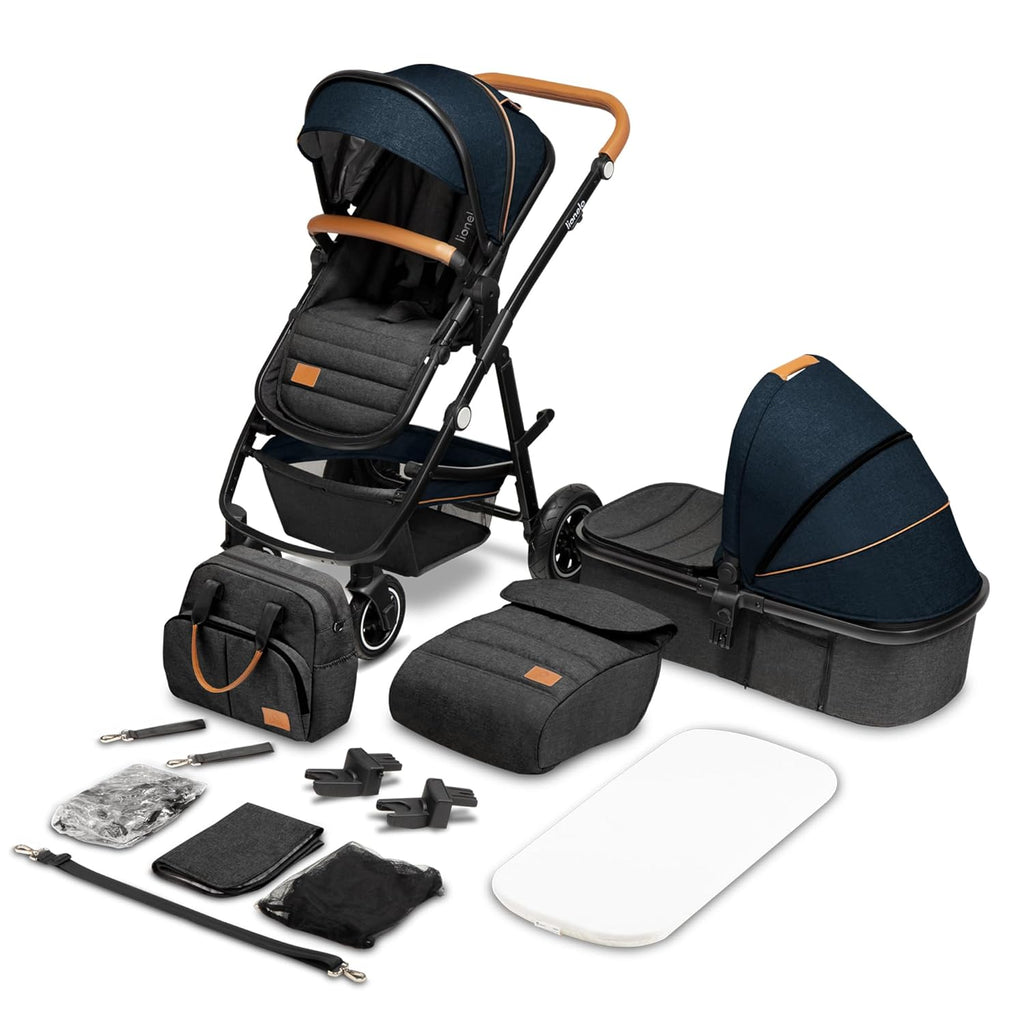 LIONELO Amber Kinderwagen 2 in 1 Kombikinderwagen, Kinderwagen Set mit sportlichen Sitz und fester Babywanne, Tasche, Moskitonetz, Abdeckung Regenblatt (Graphit)