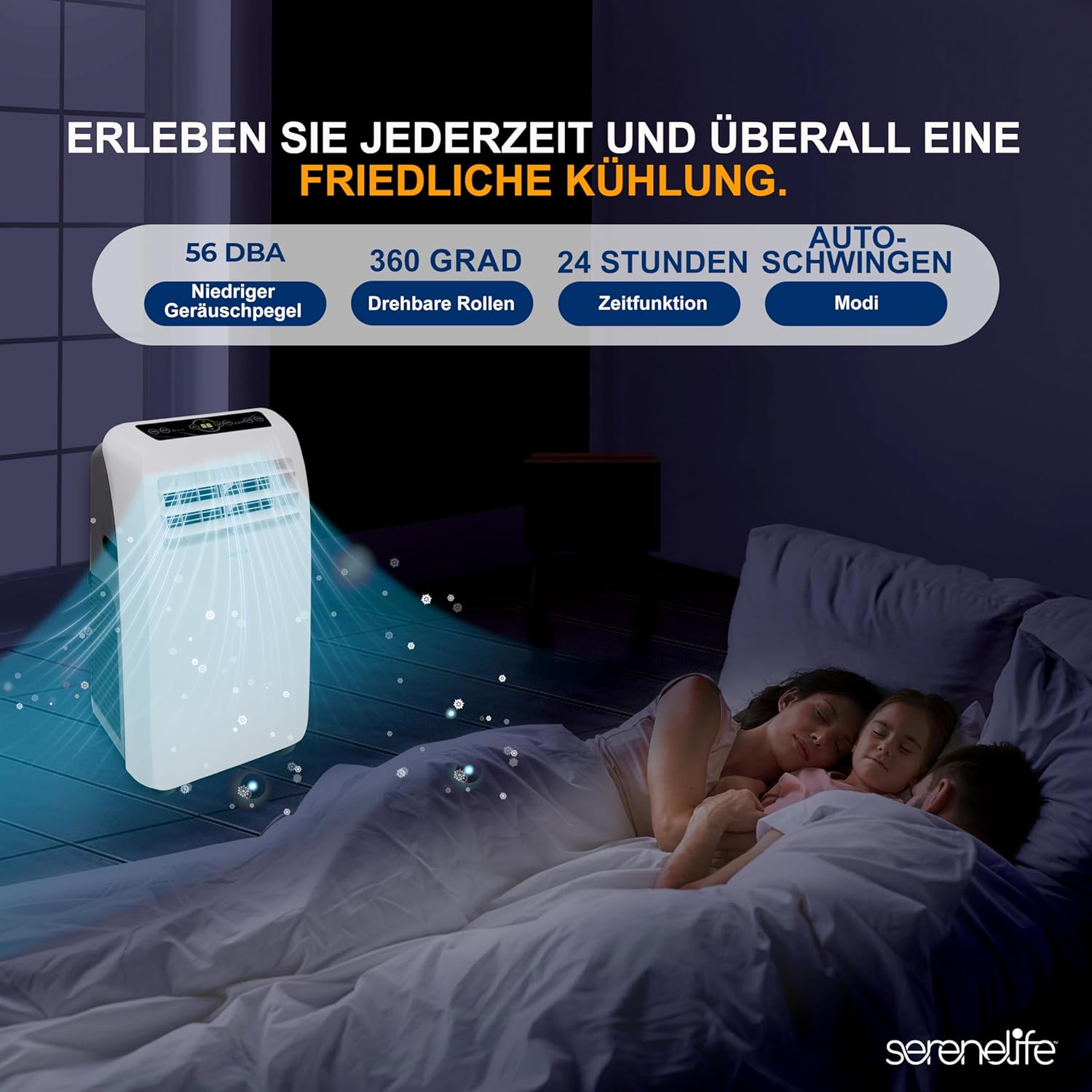 SereneLife Climatizzatore portatile, dispositivo di raffreddamento ad aria mobile 3 in 1 con tubo di scarico - Refrigeratore ad aria, deumidificatore e ventilatore, climatizzatore 9.000 BTU, 1,5 L umidità/ora, raffredda ambienti fino a 42 m