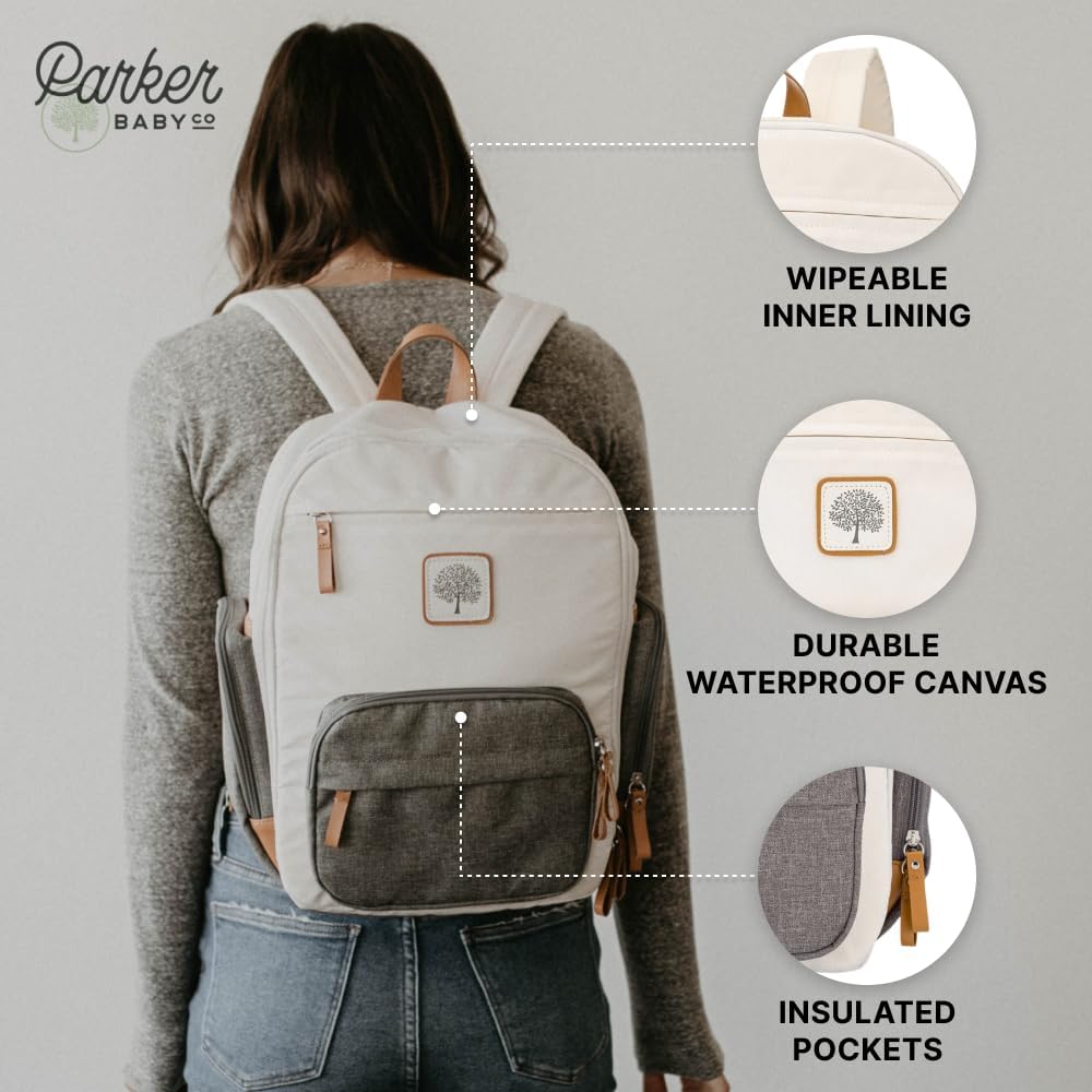 Parker Baby Diaper Backpack - Full Zip Diaper Bag with Insulated Pockets