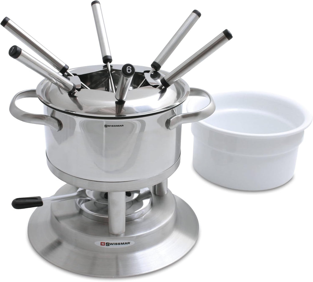 Swissmar F66415 Lausanne Fondue Set 11-teiliges, Kupfer/Edelstahl, 1.8L, Fondue-Set für Fleisch, Käse und Schokolade, für 6 Personen, Geschenkset