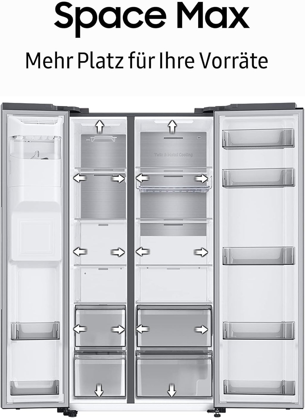 RS6GA8521B1/EG Frigorifero Side-by-Side, 178 cm, 634 l, 225 l di volume del congelatore, Tecnologia Space Max, Premium Black Steel
