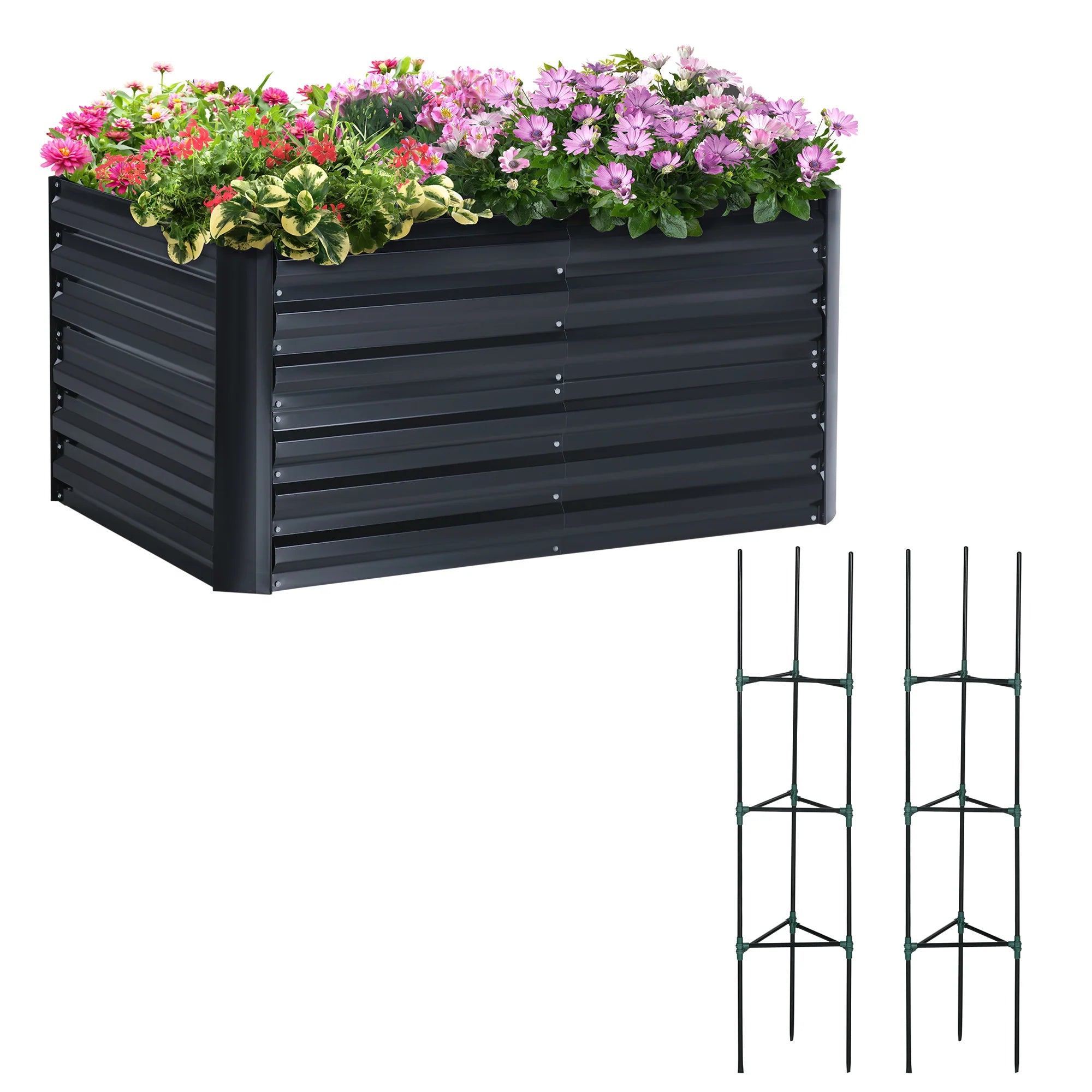 Outsunny Fioriera rialzata con fondo aperto, traliccio di supporto, acciaio