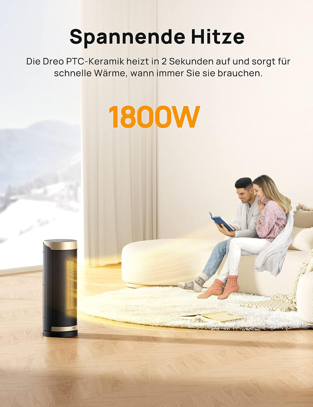 Dreo Heizlüfter Energiesparend, PTC Keramik Heizlüfte Leise, 70° Oszillierend Elektroheizung mit Fernbedienung, 12-Std-Timer, 3 Modus 3 Geschwindigkeit, berhitzungs-Kippschutz, Solaris Slim H3