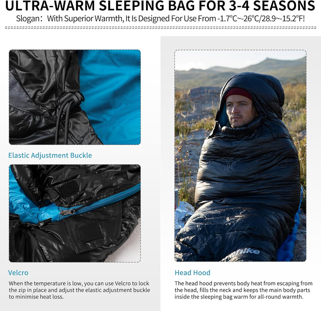 Naturehike CW700/CW400 Sacco a Pelo in Piuma, Ultraleggero, Portatile, Compatto, per Inverno, 4 Stagioni, per Adulti e Bambini, Campeggio, Escursionismo, Viaggi, con Sacco a Compressione