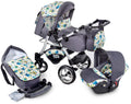 GaGaDumi Urbano Passeggino Combi 3 in 1 con Seggiolino Auto, Set Completo con Navicella, Passeggino, Borsa Fasciatoio, Parapioggia, Zanzariera, Pneumatici in Gomma Piena, Grigio/Motivo Gufo