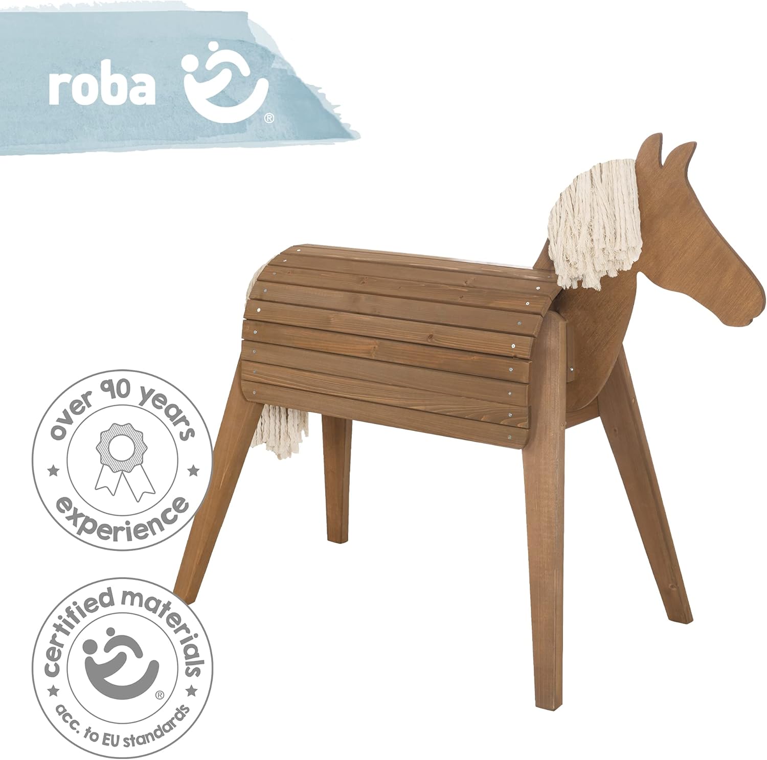 roba Holzpferd für den Garten - Voltigierpferd mit Mähne und Schweif - Spielpferd zum Turnen und Reiten - Holz massiv - Grau lasiert