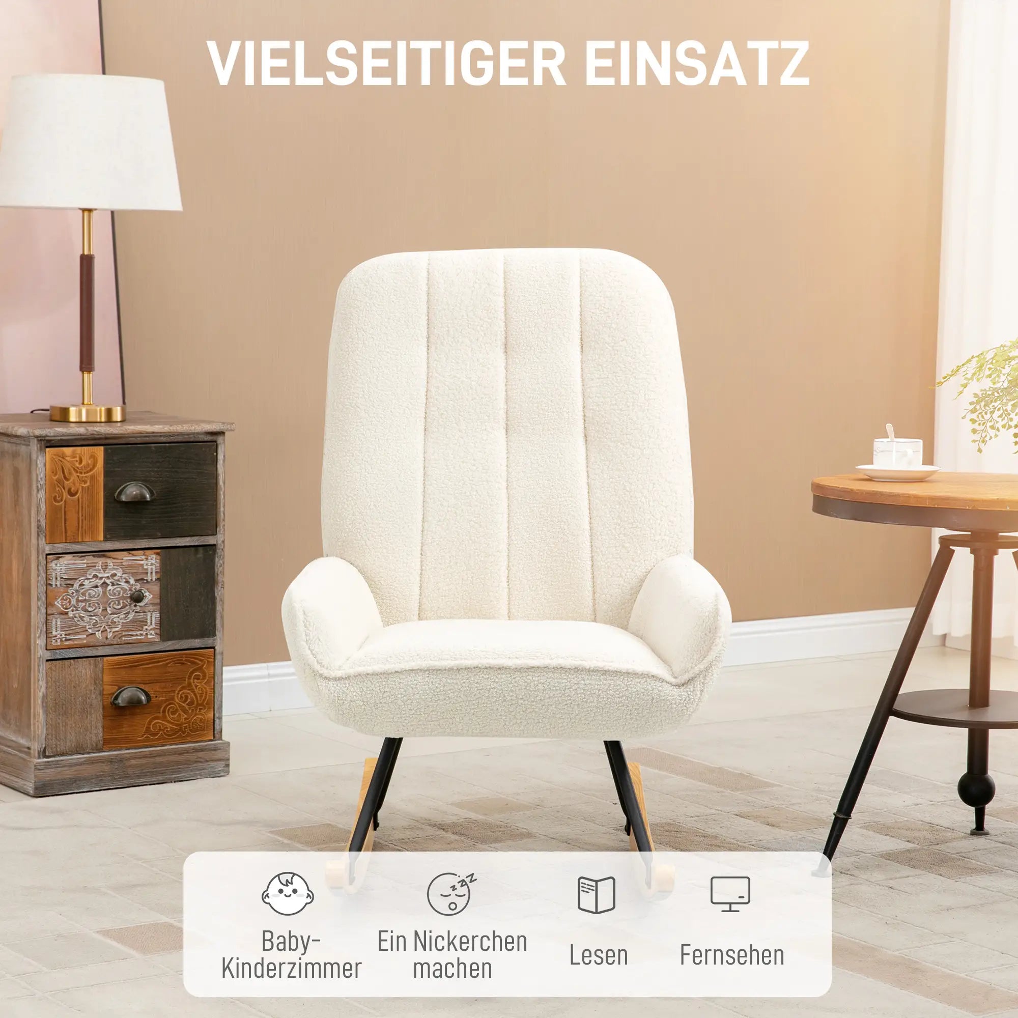HOMCOM Sedia a Dondolo Soggiorno Relax Comfort Tessuto Sherpa Avorio