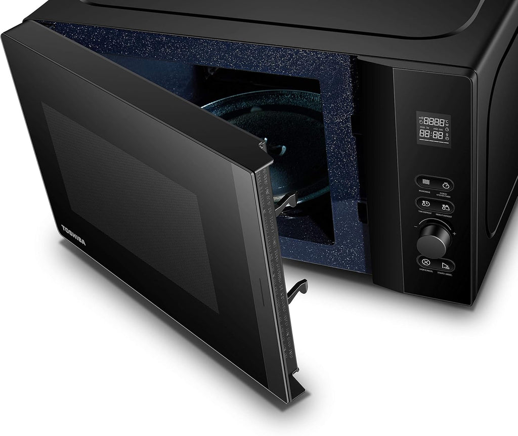 Toshiba MV-AM20T(BK) Microonde/Microonde Solo/ 20 L/ 800 W/ 5 Livelli di Potenza/ 12 Programmi Automatici/Interno in Smalto/Facile da Pulire/Funzione Scongelamento/Piatto Girevole in Vetro (24,5 cm)/Nero