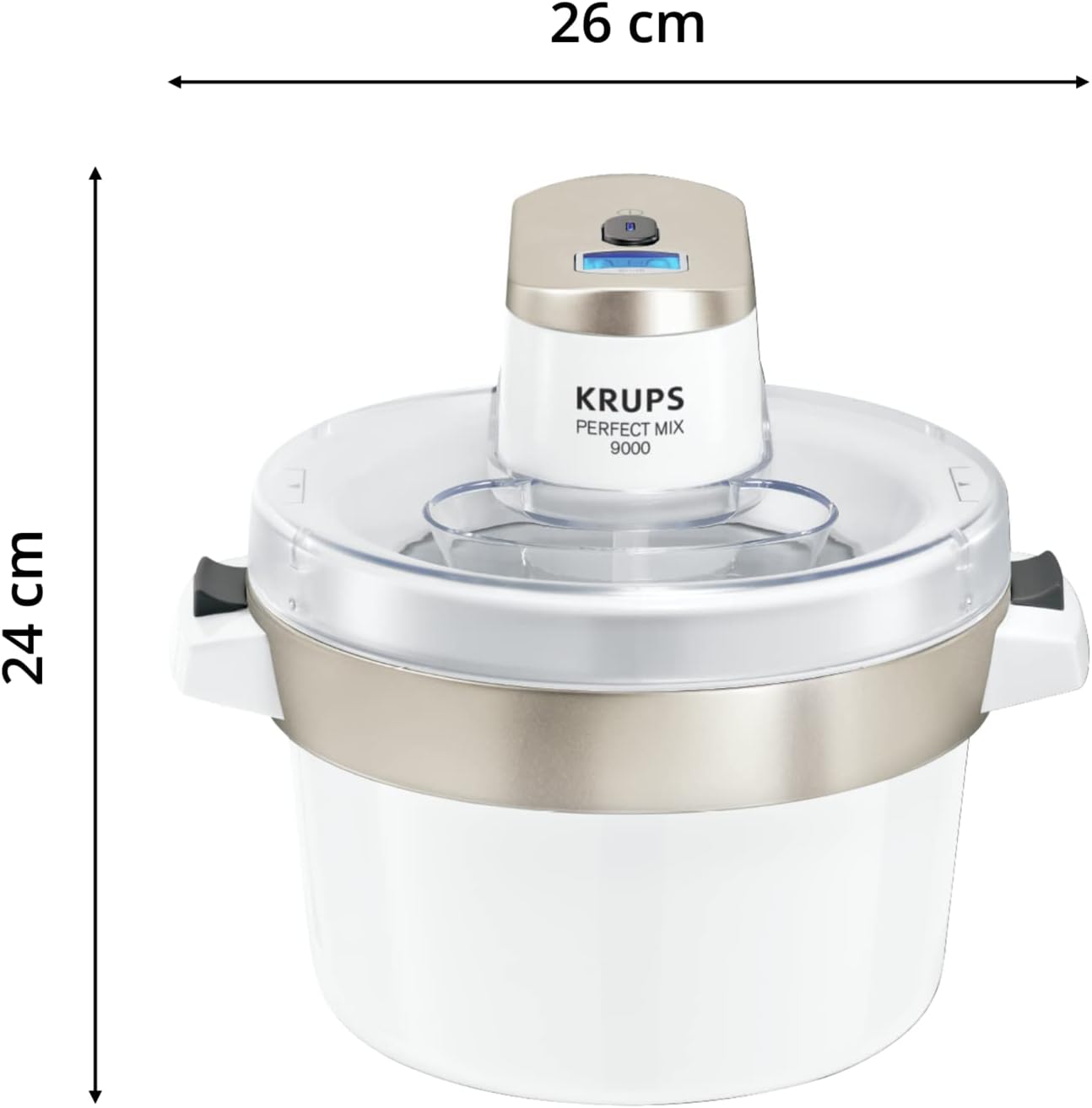 Krups GVS241 Gelatiera Venice Perfect Mix | Gelato, Sorbetto, Frozen Yogurt fatti in casa da 1L | Senza compressore | Ricettario e spatola in silicone inclusi | Display digitale e segnale acustico, bianco