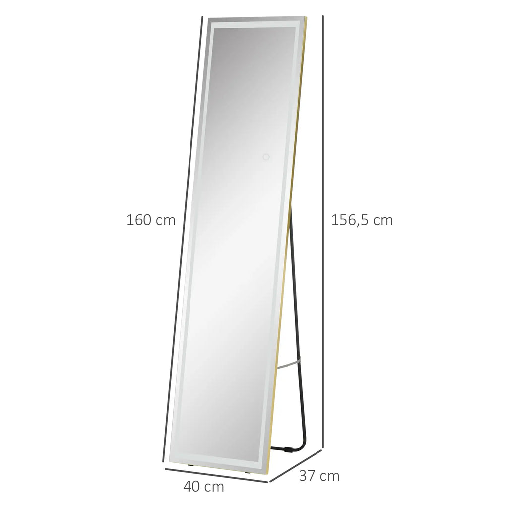 HOMCOM Specchio da Terra LED Dimmerabile 3 Colori Luce da Parete