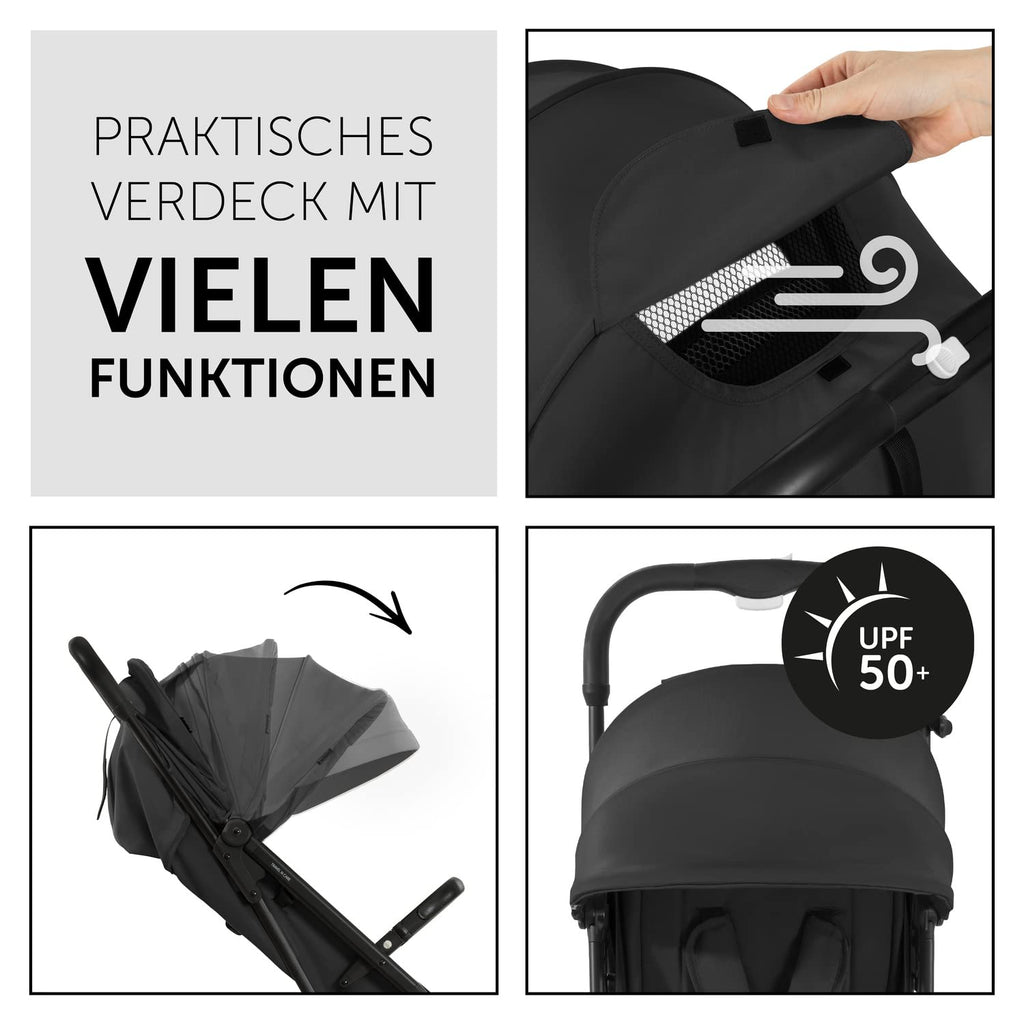 hauck Passeggino leggero Travel N Care per bambini dalla nascita fino a 22 kg con funzione reclinabile, ultraleggero - 6,9 kg, chiudibile con una mano, UPF 50+, ruote in EVA, cestino fino a 3 kg (Dark Olive)