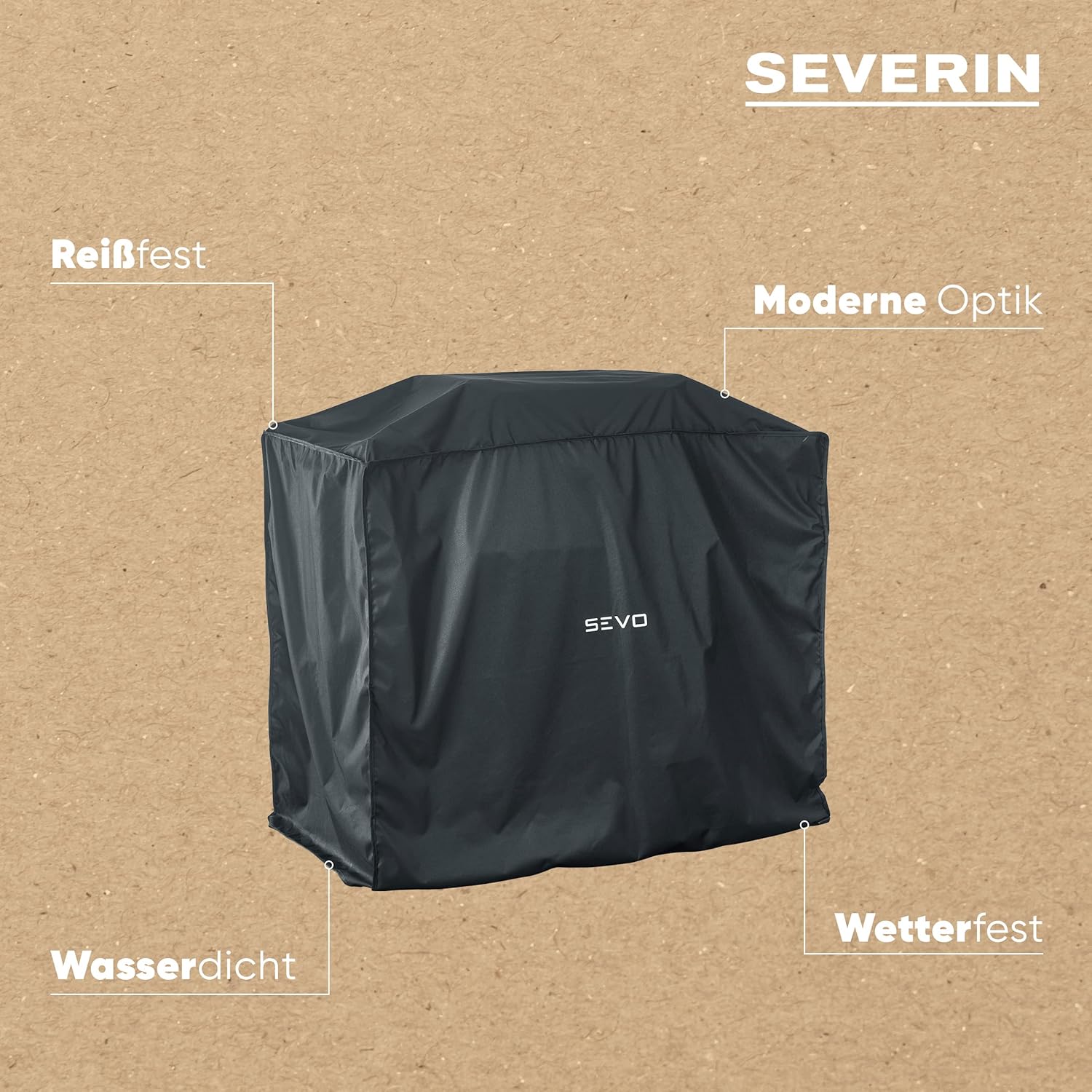 SEVERIN Grillabdeckung SEVO GTS für SEVERIN SEVO (SMART CONTROL) GTS, Grill Abdeckhaube aus wasserdichtem 600D Oxford-Gewebe, robuste Grillhaube gegen Witterung, schwarz, ZB 8128, 10.6