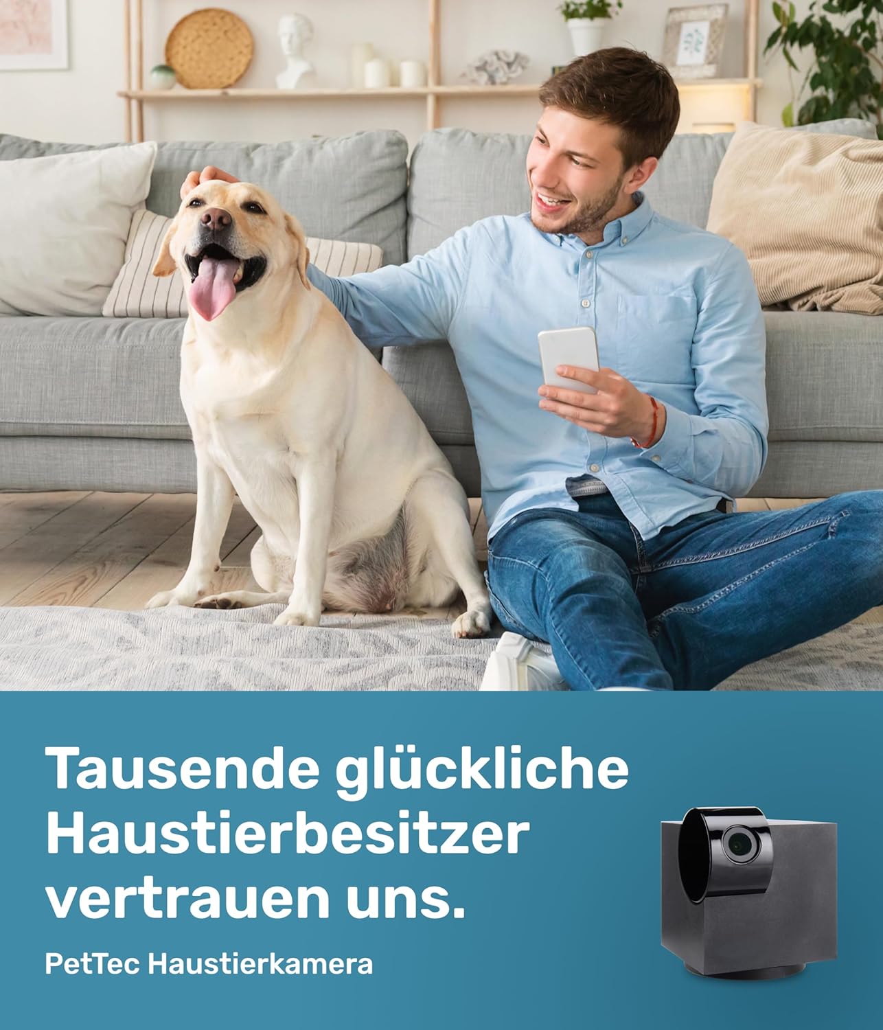 PetTec Videocamera per animali domestici a 360° e distributore automatico di cibo con espulsione di crocchette - tramite App e pulsante multifunzione - Rilevamento dei latrati - Funzione visione notturna 3MP - Telecamera per cani e gatti