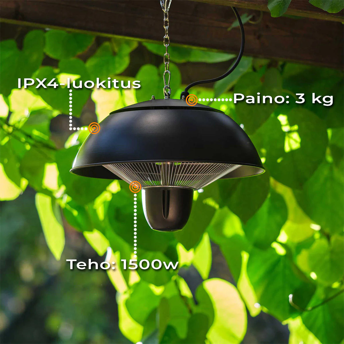 Fornorth Heizstrahler Riscaldatore da soffitto Originale 1500W con telecomando, nero