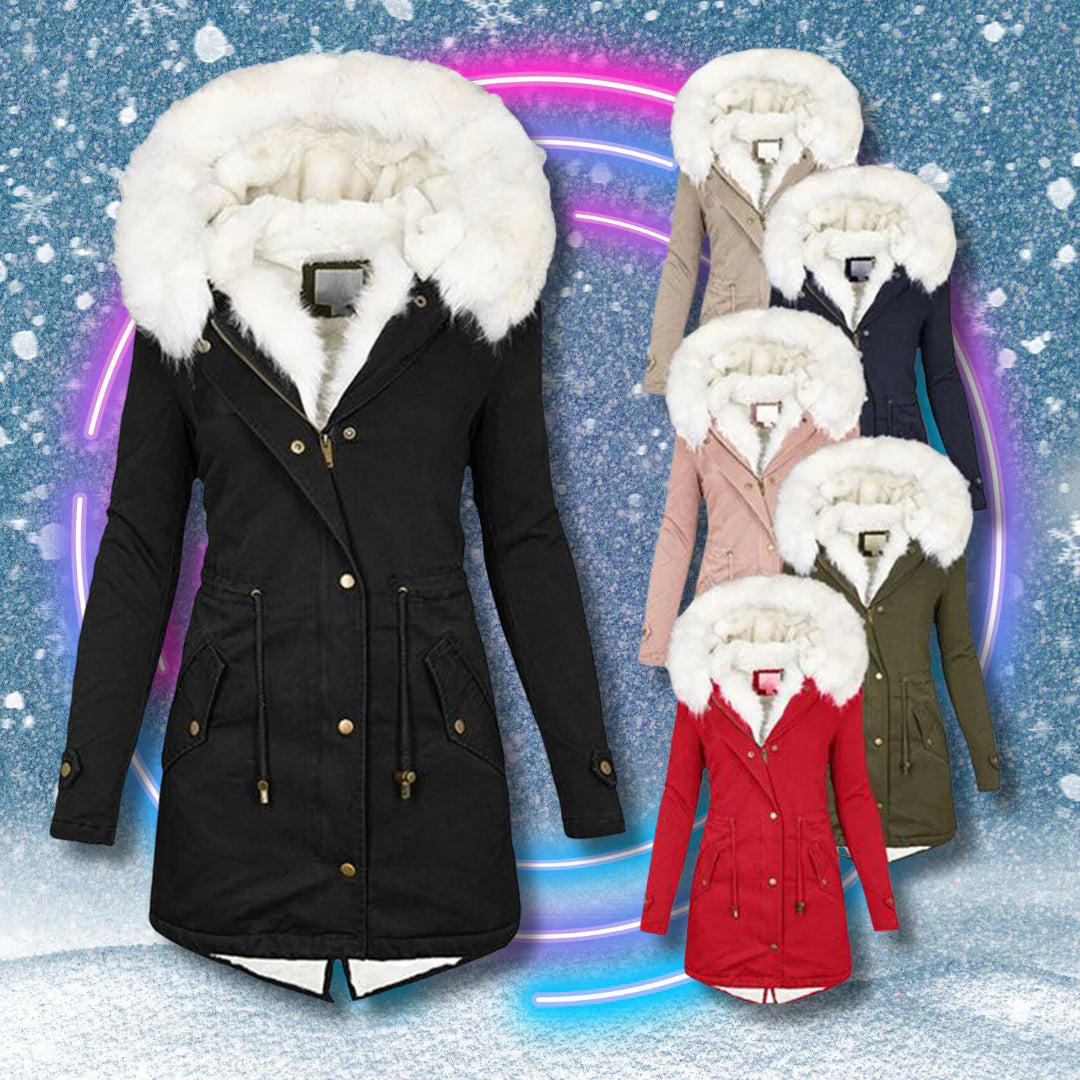 Cappotto invernale con cappuccio e fodera in pelliccia
