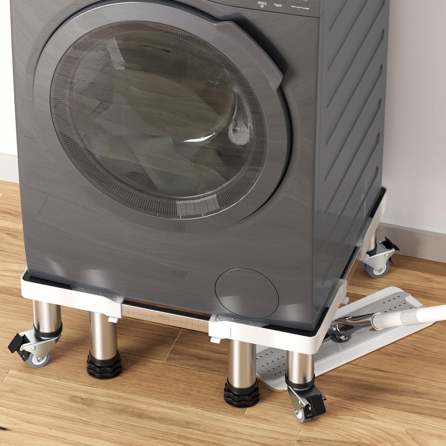 DEWEL Base Regolabile per Lavatrice, Carico Massimo 300KG, Supporto Piedistallo per Asciugatrice, Frigorifero, Congelatore, Larghezza 45-65cm, Altezza 18–22cm, Bianco